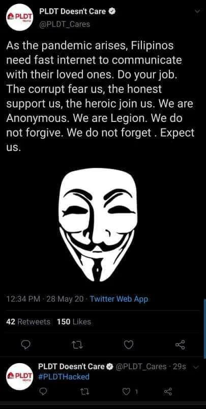 ANONYMOUS H@CK THE PLDT TWITTER ACC