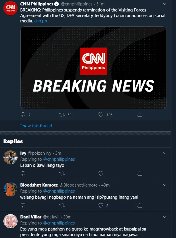 Philippines suspends termination of the Visiting Forces Agreement with the US