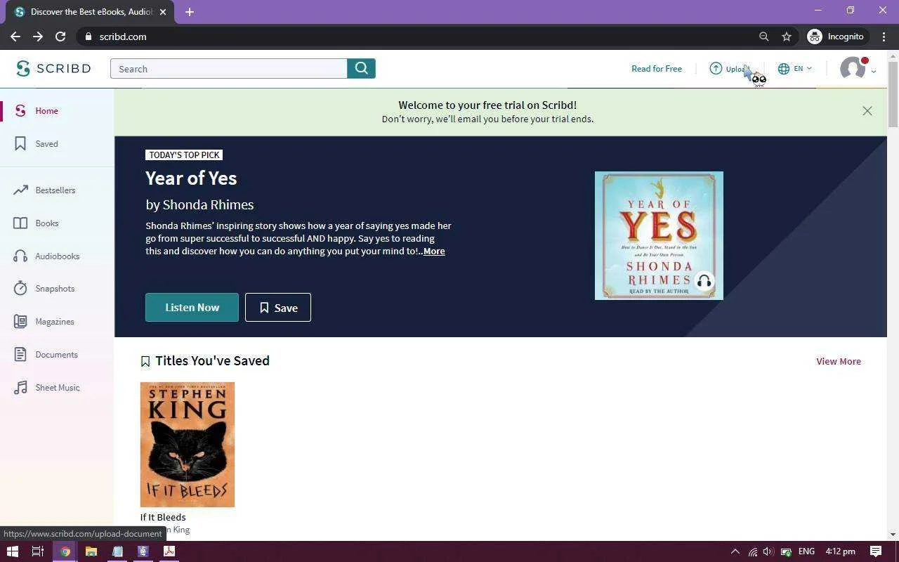 Discover the Best eBooks, Audiobooks, Magazines, Sheet Music, and More  Scribd - Google Chrome.webp