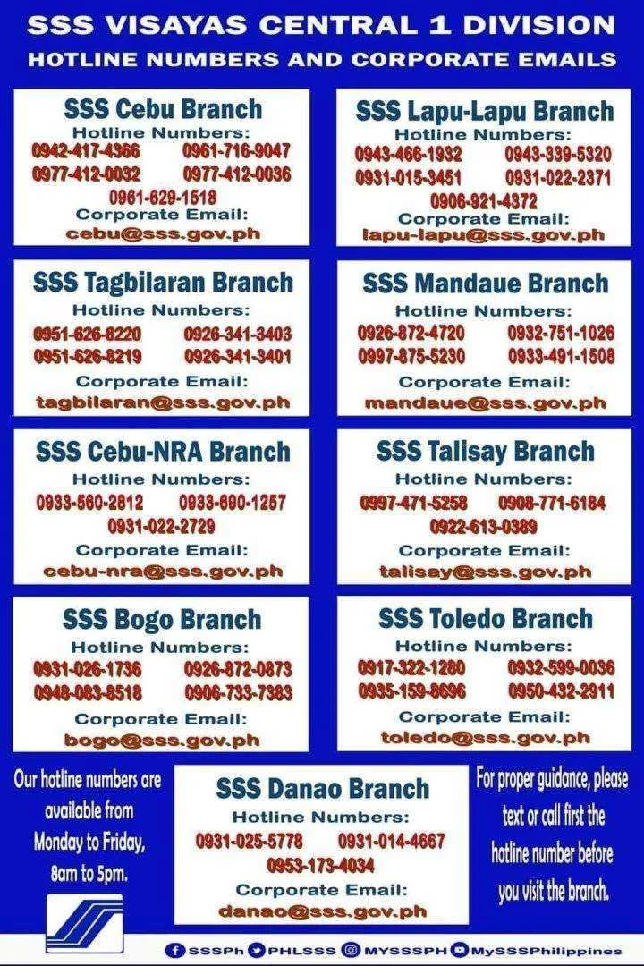 SSS HOTLINES IN VISAYAS