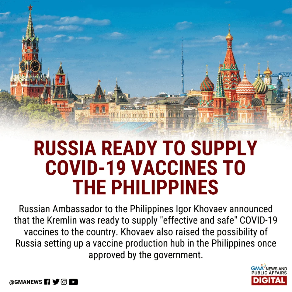 handa raw magbigay ng COVID-19 vaccines ang Russia sa Pilipinas sa oras na plantsado na ang approvals ng pamalahaan nila para rito, ayon kay Ambassad