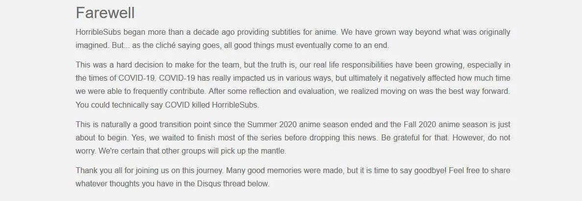 R.I.P Horriblesubs