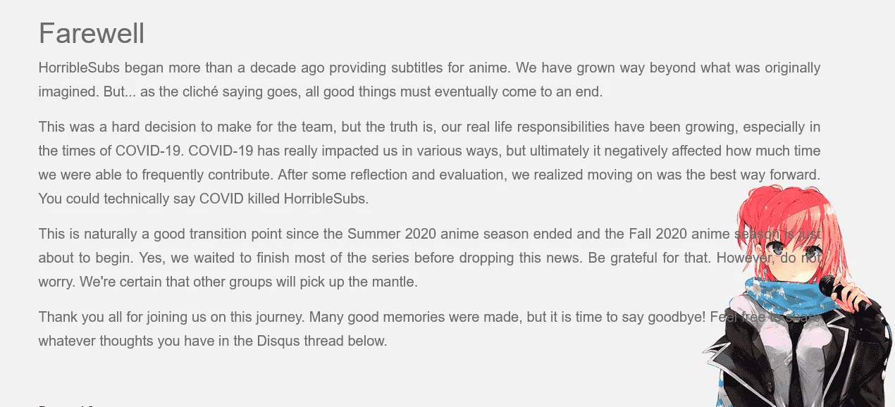 Horriblesubs is gone for good
