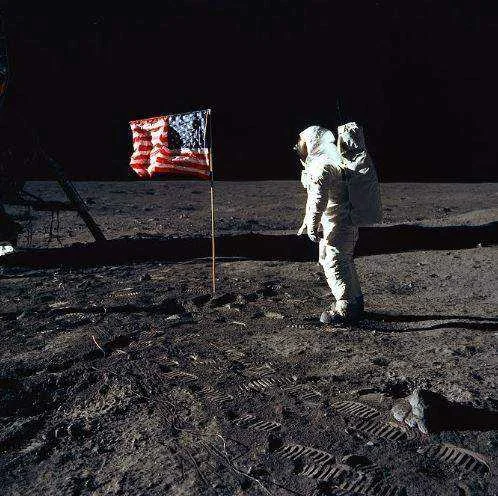 Apollo 11 Buzz Aldrin and the U.S. flag on the Moon