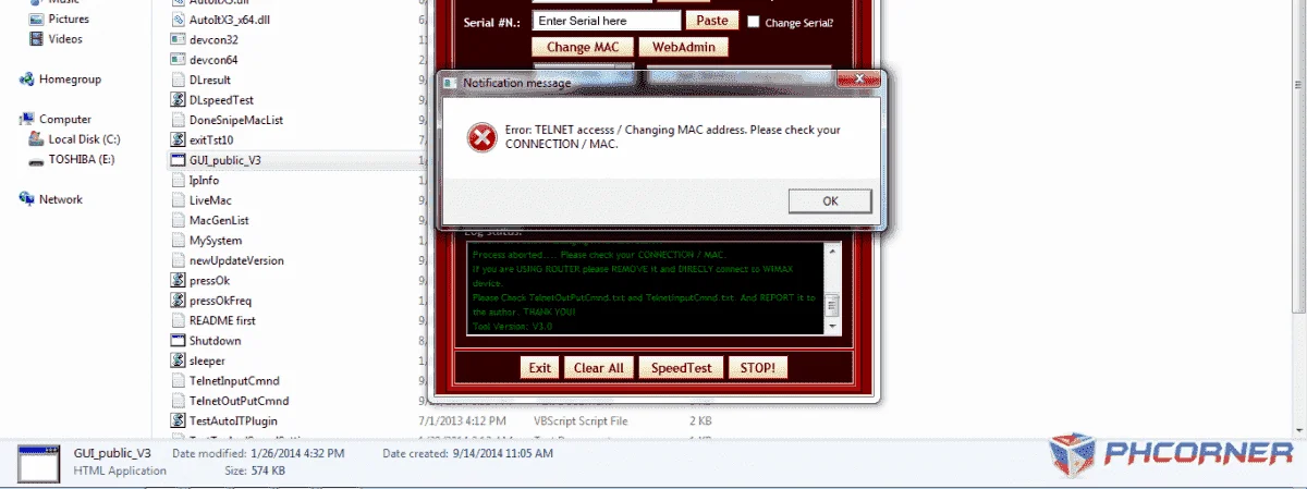 telnet error