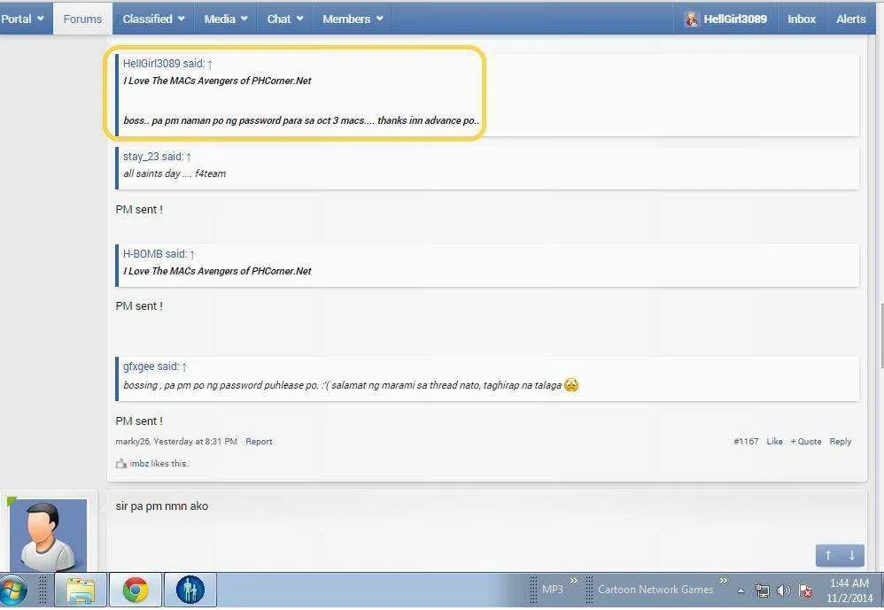 PM message sent by Marky26