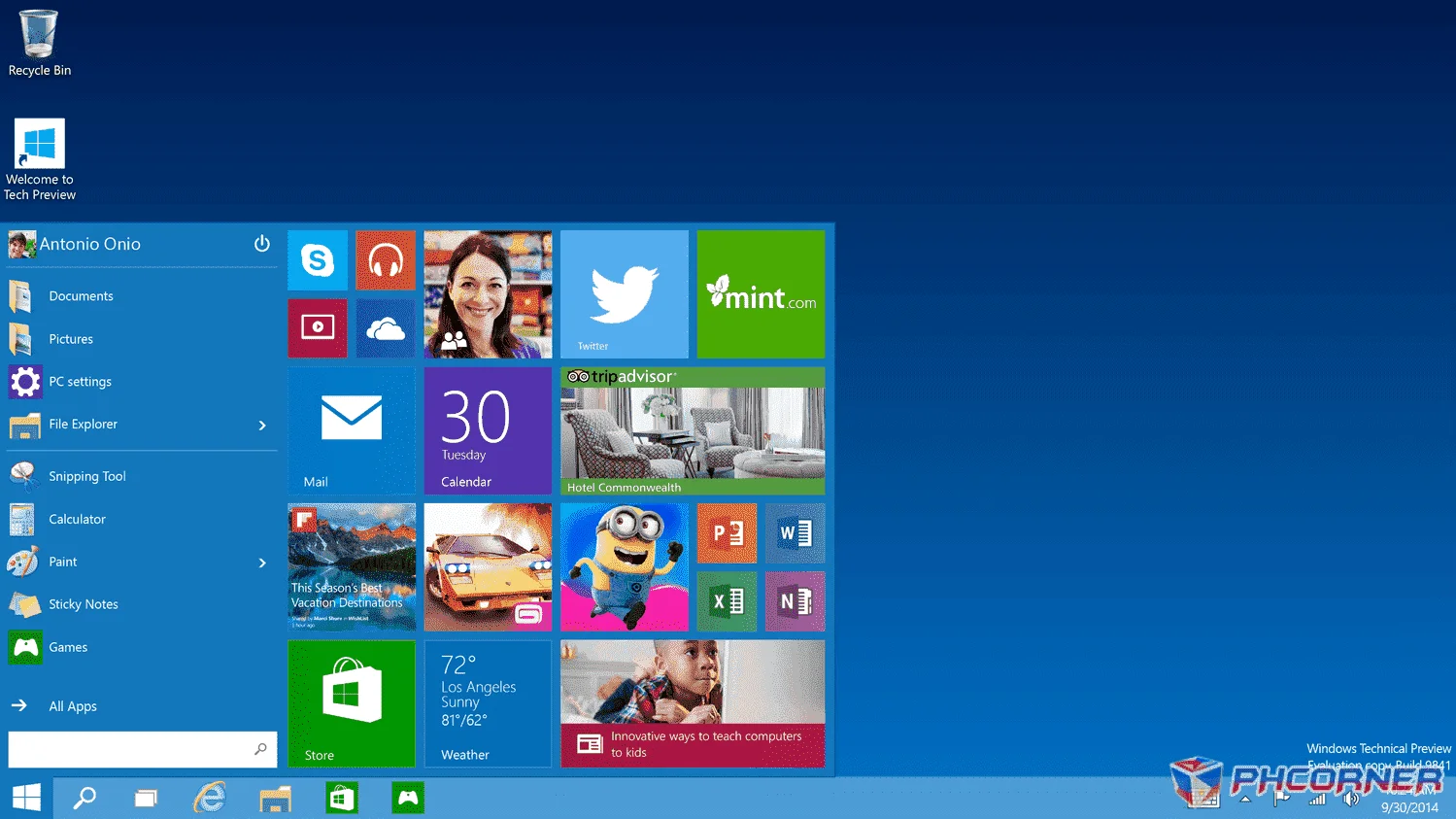 Tech Preview Start menu