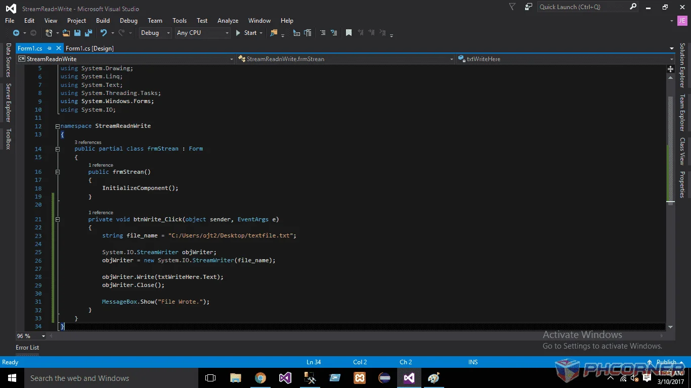 c# using StreamWrite
