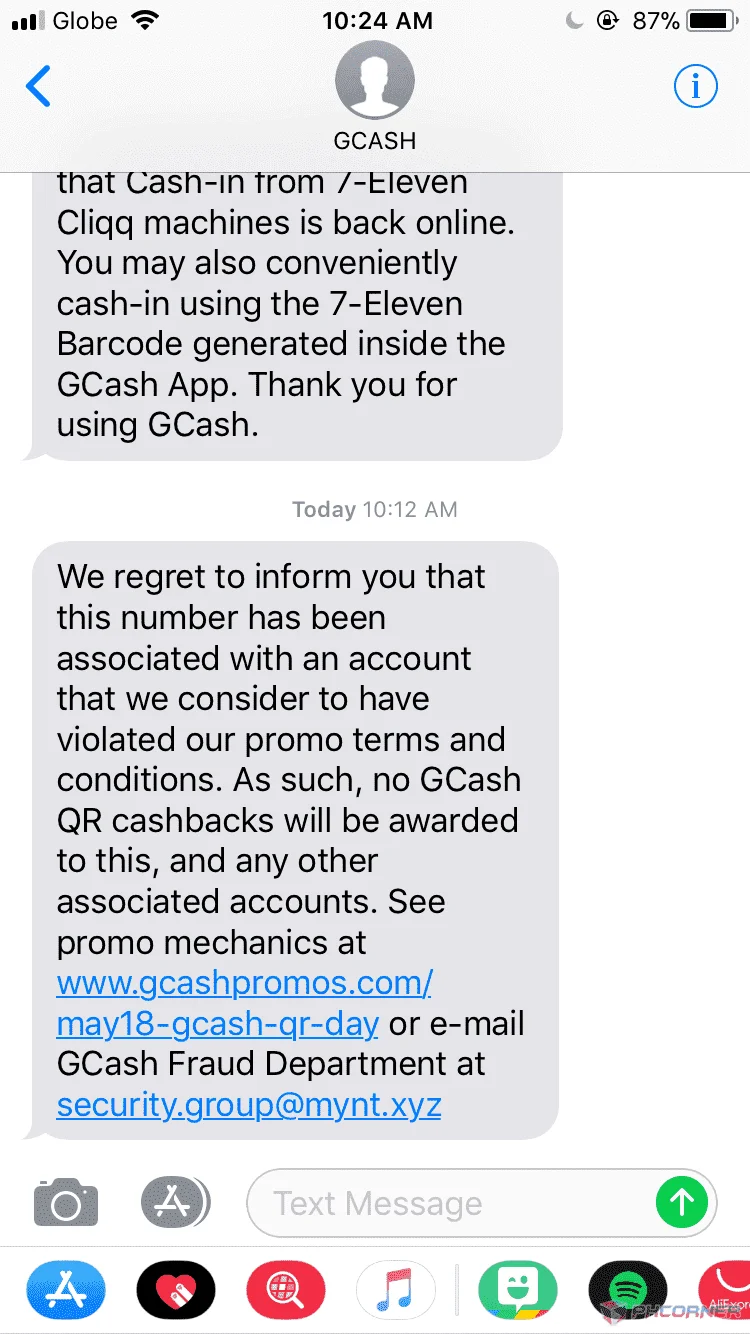 Gcash text